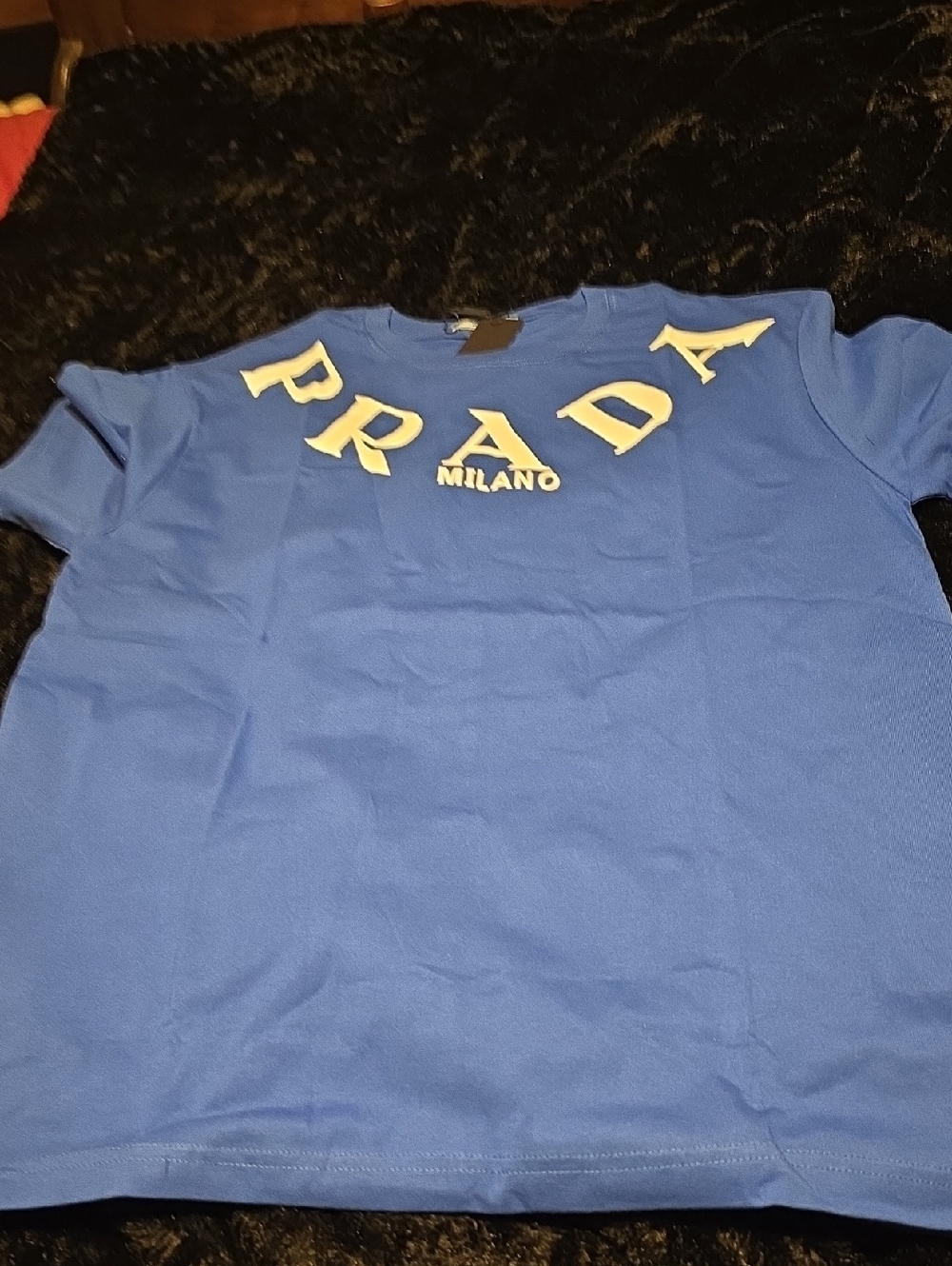 Prada Royal Blue Logo Tee with White Lettering